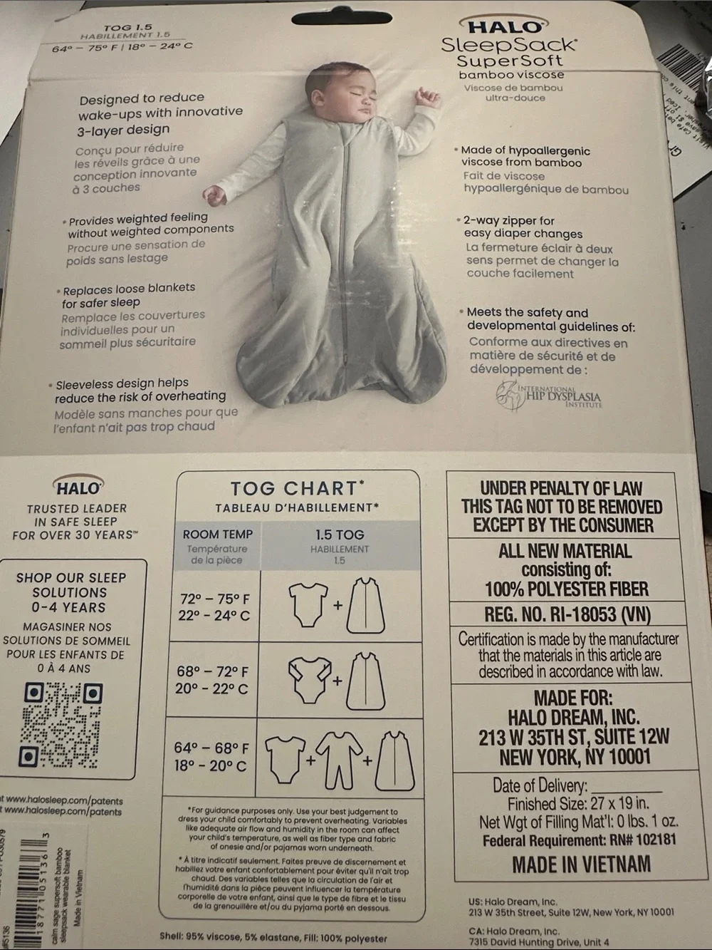 HALO supersoft bamboo viscose sleepsack. New size small 0-6 months